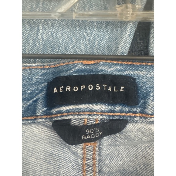 AEROPOSTALE 90s Baggy Light Wash Distressed Ripped Knee Jeans Size 0 - Picture 6 of 7